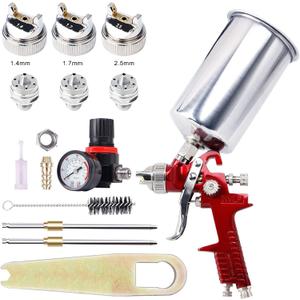 BANG4BUCK High Performance HVLP Gravity Feed Spray Gun with 1.4mm 1.7mm 2.5mm Fluid Tips, 1000cc Aluminum Cup for Auto Paint, Primer, Clear/Top Coat & Touch-Up (Red)