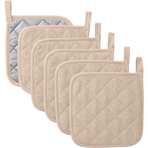 Kitchen Pot Holders Set Heat Resistant Pure Cotton Potholders Kit Trivets Large Coasters Hot Pads Terry Pot Holders for Everyday Cooking and Baking by 7 x 7 Inch Set of 6 Dark Beige