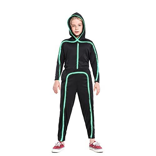 Light Up Stick Figure Costume Kids, Led Stick Man Costumes Child Boys Girls, Halloween Glow in Dark Stickman Cosplay Youth(Green, 14) : Clothing, Shoes & Jewelry
