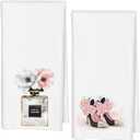 Pink Perfume Flowery High Heels Decorative Bathroom Hand Towels Set of 2, Trendy Pink Aesthetic Hand Towels for Girls Bathroom Washroom Decor,Kitchen 16x24 Inch