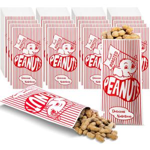Marspark 100 Pcs Papers Peanut Bags Bulk Fresh Roasted Wrapping Bags with Elephant Red and White Stripes Flag 3.5 x 7 Inch for Circus Carnival Theme Birthday Party Supplies