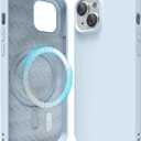 oakxco Silicone Case for iPhone 15 Case Magnetic, Compatible with Magsafe Wireless Charging, Slim Thin Soft Rubber Gel, Girly Cute Aesthetic Trendy Hard Shell Mag Safe Cover for Women, Light Blue
