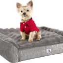 Dog Bed with Shredded Foam Filling, 35" * 25" Calming Pet Sofa with Removable Washable Cover, Soft Faux Fur Bolster Couch for Dogs, Anti-Slip Bottom (Gray, Small)