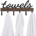 Dahey Towel Rack with 6 Hooks, Towel Holder Wall Mount Bathroom Organizer Rustic Farmhouse Home Decor Towel Hanger Storage Hooks for Towel, Robe, Bag, Black