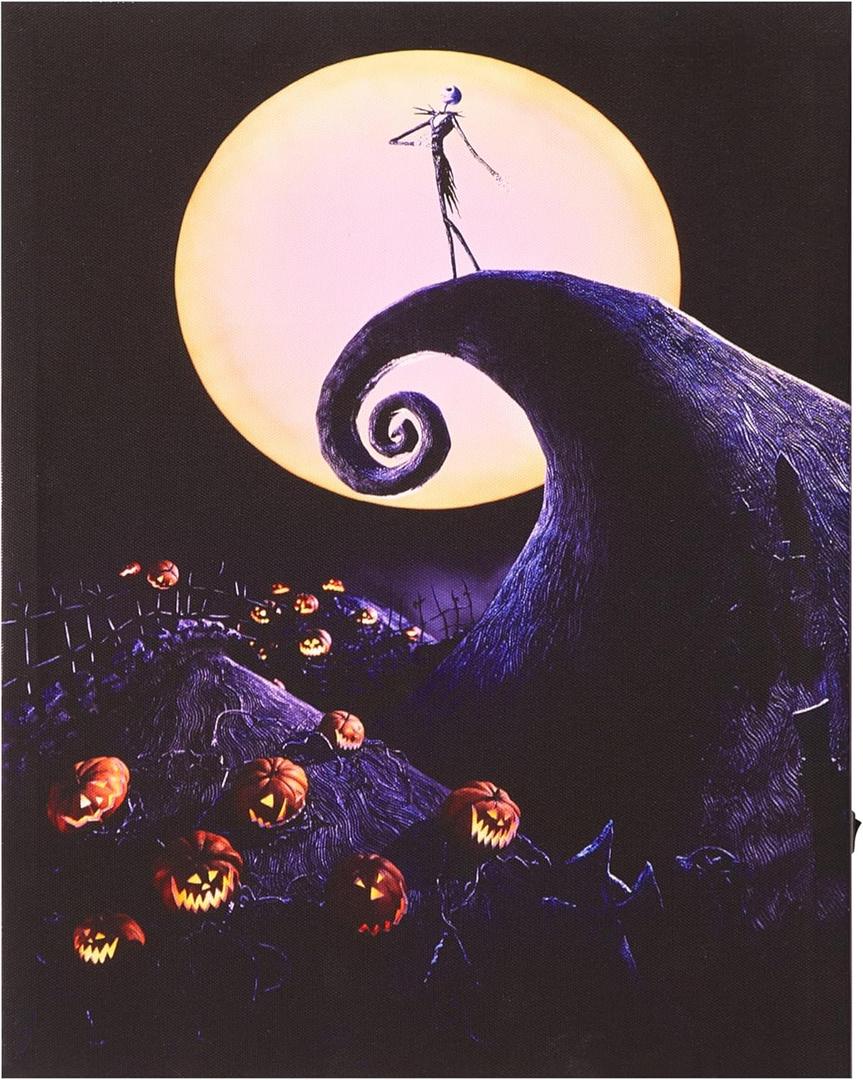 Nightmare Before Christmas LED Light Up Canvas Wall Art featuring Jack Skellington, 11"W x 14"H