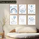 2 x Baby Elphant Nursery Decor, 8 X 10 Inch Blue Moon and Stars Nursery Art Prints Cute Elephant Poster Animal Picture for Bedroom (UNFRAMED) (Black)