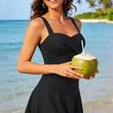 Aqua Eve One Piece Swim Dress Tummy Control Swimsuit with Skirt Modest Bathing Suit Vintage Swimdress (Black, XL)