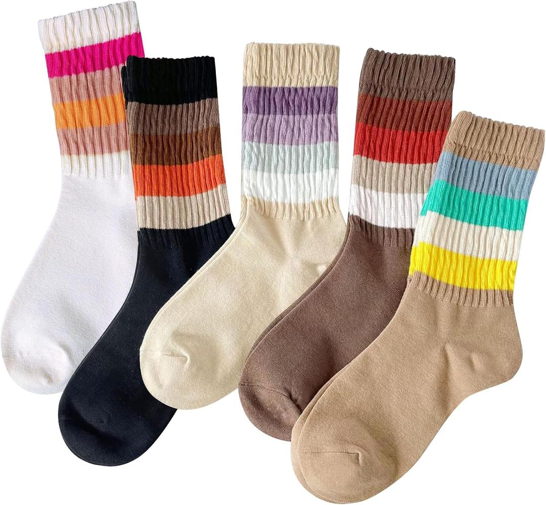 IIG 5 Pairs Womens Novelty Cute Crew Socks Colorful Funny Ankle Socks Gifts for Womens Socks (One Size, Retro Striped)