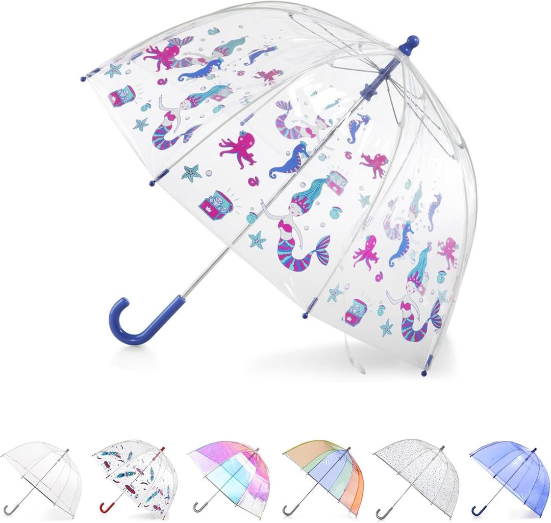 totes Kids Lightweight Dome Canopy Bubble Umbrella with Wind and Rain Protection (OCEAN PRINCESS)