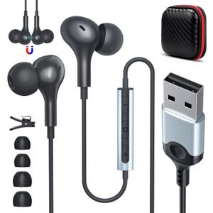 USB Headset with Microphone for PC 7.5 Ft Cable, USB A Headphones for Computer, Wired USBA Earbuds with Mute in-Line Stereo Noise Canceling Call Cord Laptop Earphones for Dell Surface Switch, Black