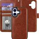 Bocasal Detachable Wallet Case for iPhone 17 RFID Blocking Card Slots Holder Premium PU Leather Magnetic Kickstand Shockproof Wrist Strap Removable Flip Protective Cover 5G 6.3 inch (Brown)