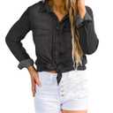 LookbookStore Women Fall Clothes for Women Button Down Shirts Casual Button Down Denim Shirt Top Pockets Blouse Blac, Size Large