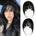 Yorda Bangs Hair Clip 100% Human Hair Clip in Bangs Fringe with Temples Wispy/French Bangs for Women Natural Looking for Daily Use (French Bangs, Natural Black)