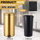 Reallnaive 30L/8GAL Gold Step Trash Can with 100 Garbage Bags Metallic Gold Brass Lidded Step Kitchen Garbage Bin with Lid Commercial Compact Waste Basket for Shopping Centers, Elevator Doors, Hotels