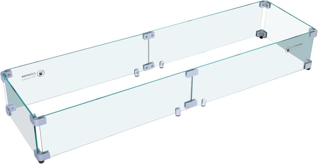 Apromise Fire Pit Wind Guard - 41.5" x 11.5" x 6" Glass Wind Guard for Rectangle Fire Pit Table | Thick Tempered Glass & Aluminum Corner Brackets, Easy Assembly (Rectangular)