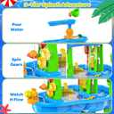 3-Tier Toddler Kids Water Sand Table with Umbrella - Summer Outdoor Toys with Stable Design, Multifunctional Sensory Learning Pool Beach Backyard Activity Playset Gifts for Boys Girls(Navy)