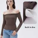 SUUKSESS Women Padded Off The Shoulder Tops Double Lined Going Out Fitted Basic Fall Shirts (Brown, M)