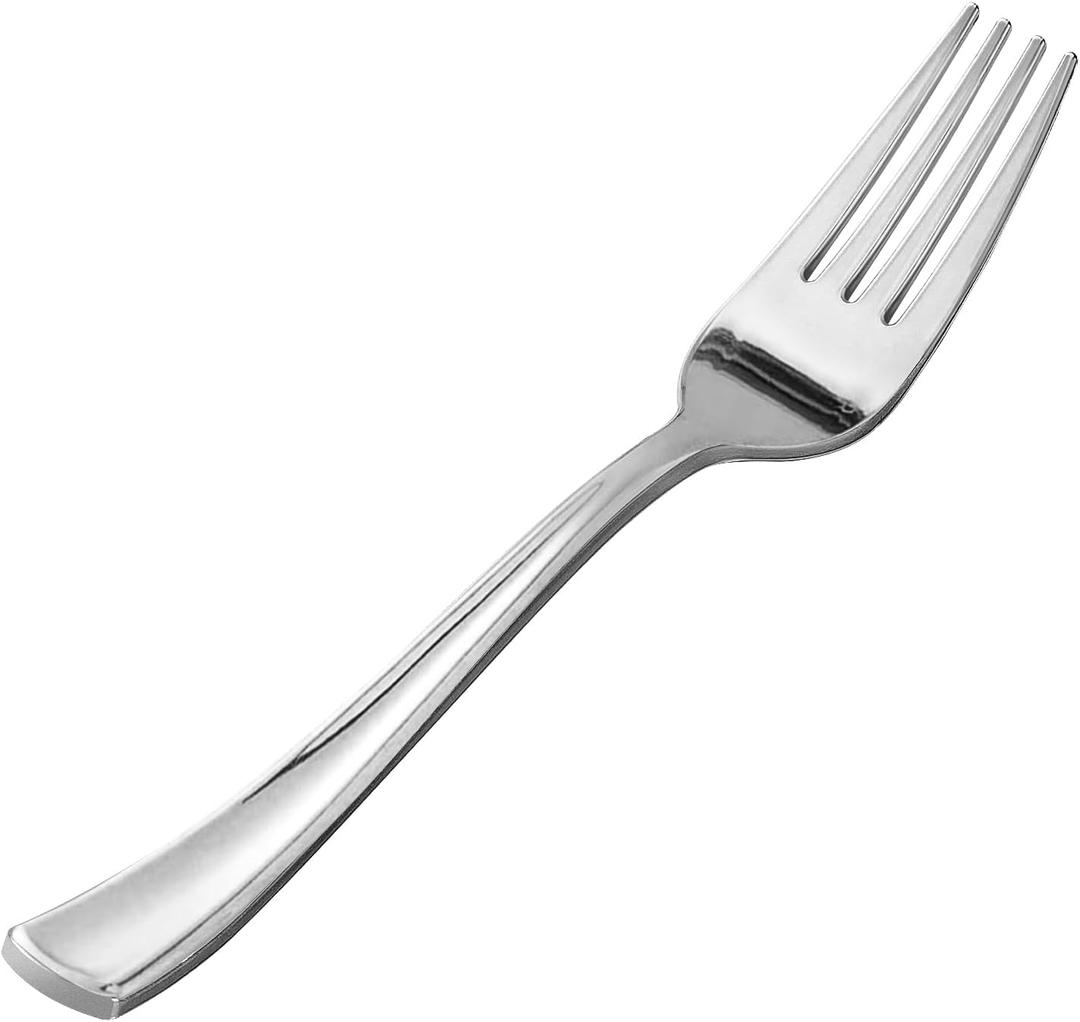 Goodluck 50 Pack Silver Plastic Forks, Heavy Duty Forks Disposable, Silver Plastic Cutlery Perfect for Weddings, Parties, Dinners (50PC)