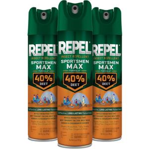 Repel Insect Repellent Sportsmen Max Formula 40% DEET, 6.5 Ounces, Long-Lasting Aerosol Insect Repellent Spray Repels Mosquitoes, Ticks, Gnats, Biting Flies, Chiggers and Fleas, 3 Pack