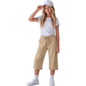 Girls Capri Pants | Elastic Waistband, Adjustable Drawstring, Side Pockets, Straight Leg, School Wear, Daily Activities