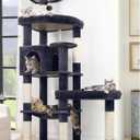 Globlazer Extra Large Platform Cat Tree, 65in Sturdy Cat Scratching Tree for Indoor Cats Large Adult, Big Cat Perch Tower with 3 Padded Perches, 6 Scratching Posts, Cat Condo, Hammock, S65, Dark Grey