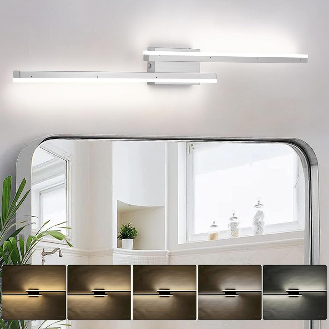 48in Brushed Nickel Vanity Light, 5CCT Modern LED Bathroom Vanity Lights Fixtures, Dimmable 46W Makeup Vanity Lighting for Bathroom, Bathroom Light Bar Over Mirror
