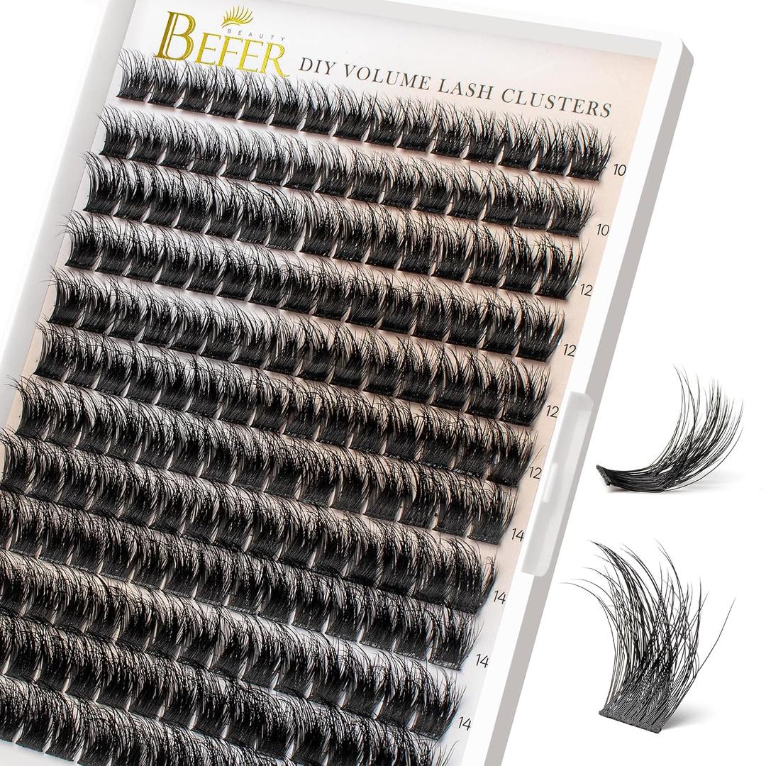 BEFER Lash Clusters, 180 Pcs D Curl Eyelash Clusters 3D Fluffy Volume Individual Lashes Extensions 10-16MM Cluster Eyelash Wispy Cluster Lashes DIY At Home(Enigma,FD09)