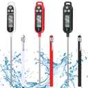 Waterproof Food Thermometer with Long Probe Digital Meat Thermometer for Water, Liquid, Candle and Cooking Instant Read for Kitchen BBQ Grill Candy(Black,White,Red)