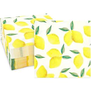 100 Pack Lemon Cocktail Napkins, 5x5 inch Fruit Party Napkin, Summer Party Decorations, Accessories for Themed Events and Celebrations