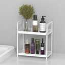 Bathroom Organizer Countertop, 2 Tier Counter Storage Shelf for Makeup Perfume Skincare Cosmetic Beauty Product, Small Vanity Countertop Tray Stand Rack Holder for Bathroom Sink Dresser, White