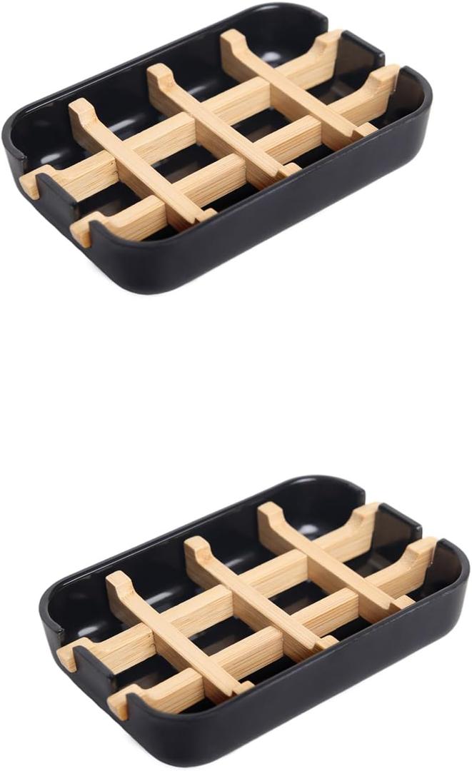 2 Pack Bamboo Fiber Soap Holder and Soap Dish Combination for Bathroom Bar Soap Holder Sink Deck Bathtub Shower Tray (Black)