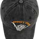 Funny Halloween Spooky Vibes Hats, Adjustable Embroidery Cotton Skeleton Hand Vintage Baseball Cap for Men Women (One Size, Black)