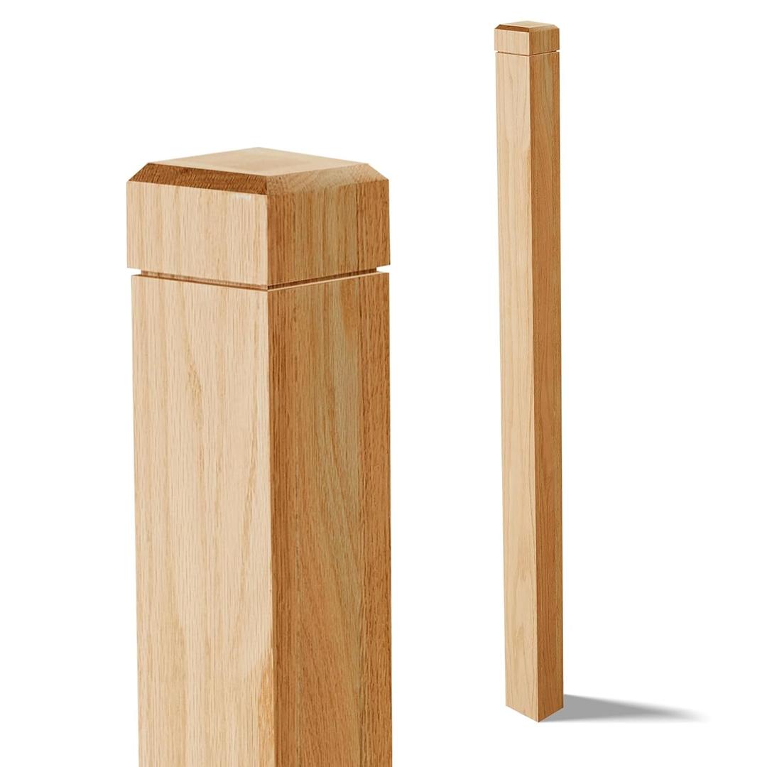 3" x 48" Solid Red Oak Stair Newel Post with a Single Groove Notched Newel Wood Balusters for Staircase Interior Railing Newels for Stair Handrails(1 Pcs)