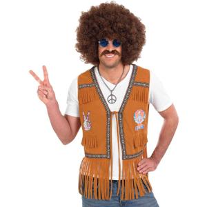 fun shack Brown Waistcoat Costume for Men, Hippie 60s 70s Themed Outfit, Retro Mens Costume for Parties and Events (Medium)