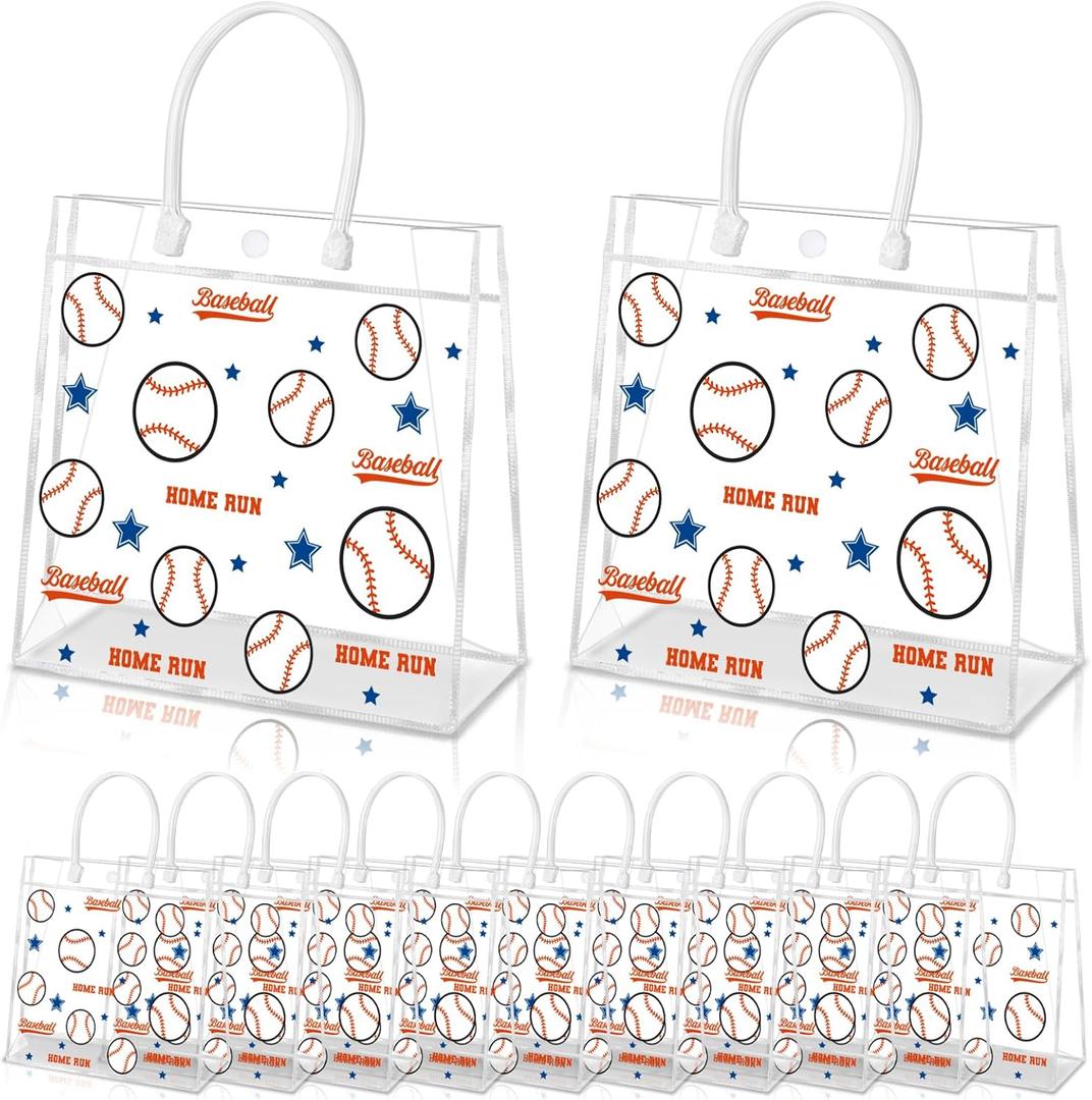 HYMENEX 24 Pack Baseball Clear PVC Gift Bags, Baseball Snack Bags with Handles for Goodie Treat Candy Party Holiday Sports Decoration