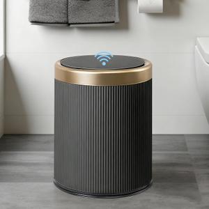 URALFA Automatic Motion Sensor Bathroom Trash Can with Lid, Touchless Trash Bin, Smart Dog Proof Garbage Can, Small Waste Basket for Toilet, Office, Bedroom, 2.8 Gallon, Dark Grey