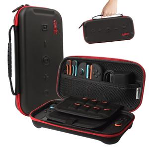 RALAN Black Red Carrying Case for Nintendo Switch 2 (2025) 7.9 Inch - Protective Hard Shell, Portable, Durable, and Spacious Travel Case with Large Capacity