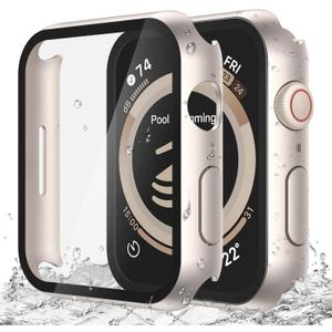 Misxi [2 Pack] Waterproof Anti-Scratch Case with Button for Apple Watch SE 3 (2025) SE Series 6 Series 5 Series 4 40mm, Hard PC Cover with Tempered Glass Screen Protector for iWatch, Starlight