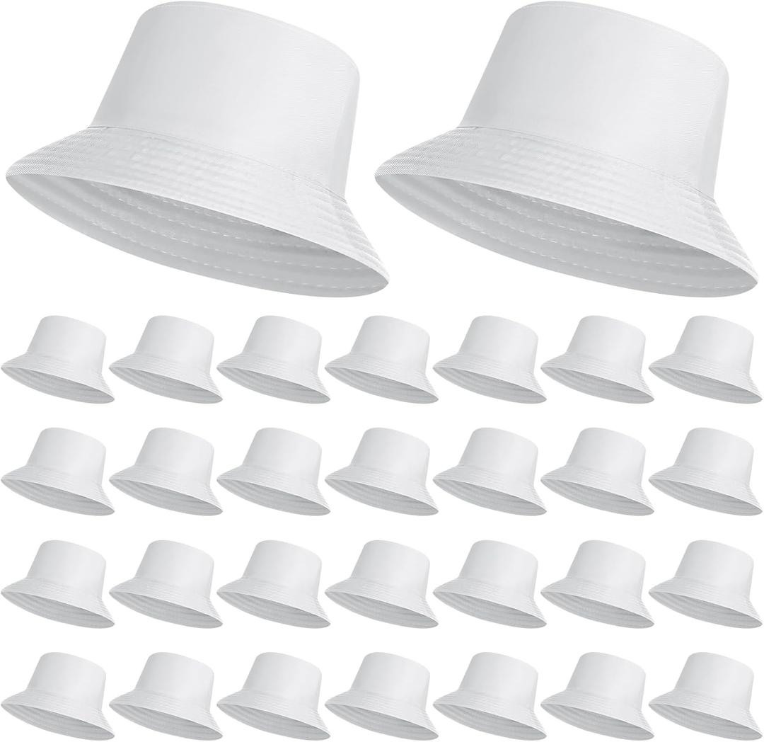 Haysandy 30 Pieces Solid Bucket Hat Bulk Packable Fishing Hats Travel Bucket Hat Beach Fishing Cap for Women Men (One Size, White)