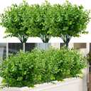 24 Bundles Outdoor Artificial Boxwood UV Resistant Fake Stems Plants, Faux Plastic Greenery for Indoor Outside Hanging Plants Garden Porch Window Box Home Wedding Farmhouse Dcor