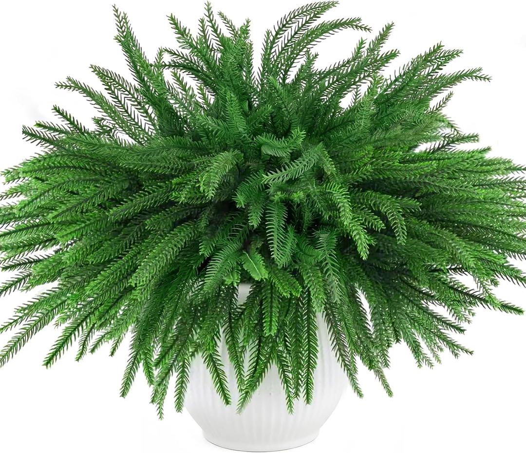MEMOVAN Christmas Norfolk Pine Branches 18inch Artificial Green Pine Stem Real Touch Faux Cedar Pine Stem Lifelike Greenery Pines Picks Sprays for Vases DIY Flower Xmas Wreath Garland Craft Home Decor