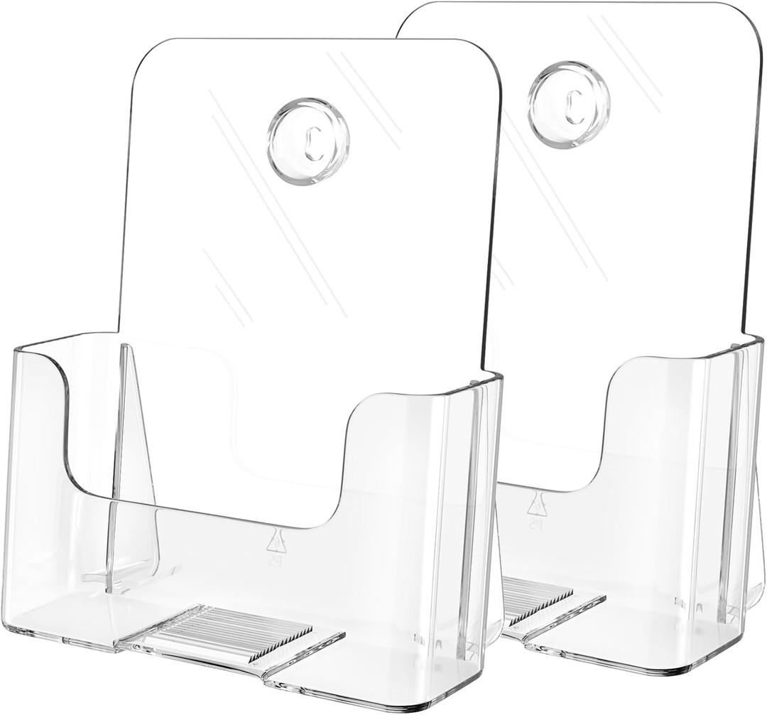 MaxGear Acrylic Brochure Holder 6 x 8 inch, Display Stand Plastic Clear Flyer Holders for 5.5 x 8.5 inch, 5 x 7 inch Menu, Literature, Trifold Pamphlet, Magazine, Countertop or Wall Mount, 2 Pack