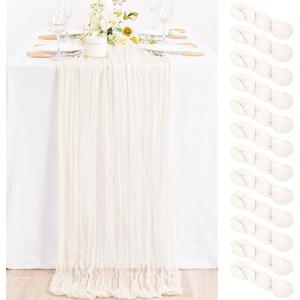 MLMC 12 Pack Ivory White Cheesecloth Table Runner Rustic Gauze White Cheese Cloth Table Runner 10ft Boho Cheese Cloth Centerpiece 35x120 Inches for Dessert Anniversary Wedding Bridal Shower Decor