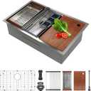 SANYCASA 30 Inch Undermount Kitchen Sink Superior Drain Kitchen Sinks 11 Gauge (3mm) Stainless Steel, Single Bowl Integrated Ledge Multifunctional Workstation Set