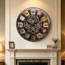22 Inch Large Wall Clock with Exposed Gears, Silent Arabic Numeral