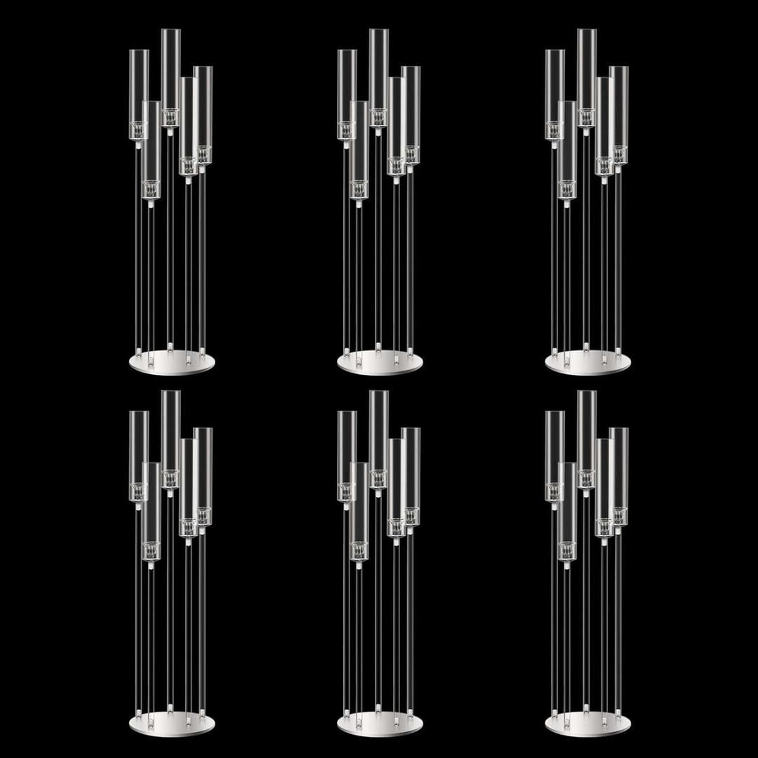 42.5inch 6pcs Acrylic Candelabra Centerpieces for Tables 5 Arms Wedding centerpieces for Decorations (Transparent)