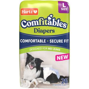 New! Hartz Comfitables Disposable Dog Diapers, Size Large 26 Count, Comfortable & Secure Fit, Easy to Put On, Super Absorbent Male and Female Diaper