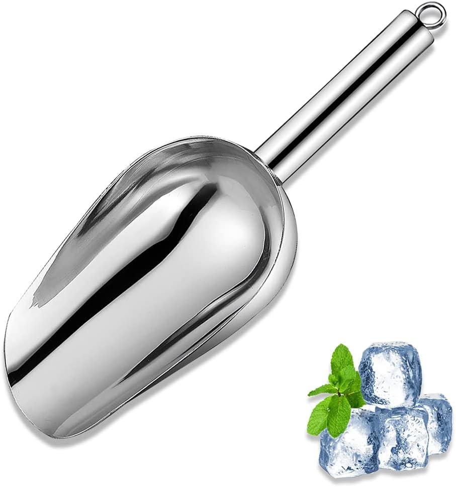 Metal Ice Scoop 6 Oz, Kitchen Ice Scooper for Ice Maker, Small Food Scoops for Bar Party Wedding Pet Dog Food, Stainless Steel Silver