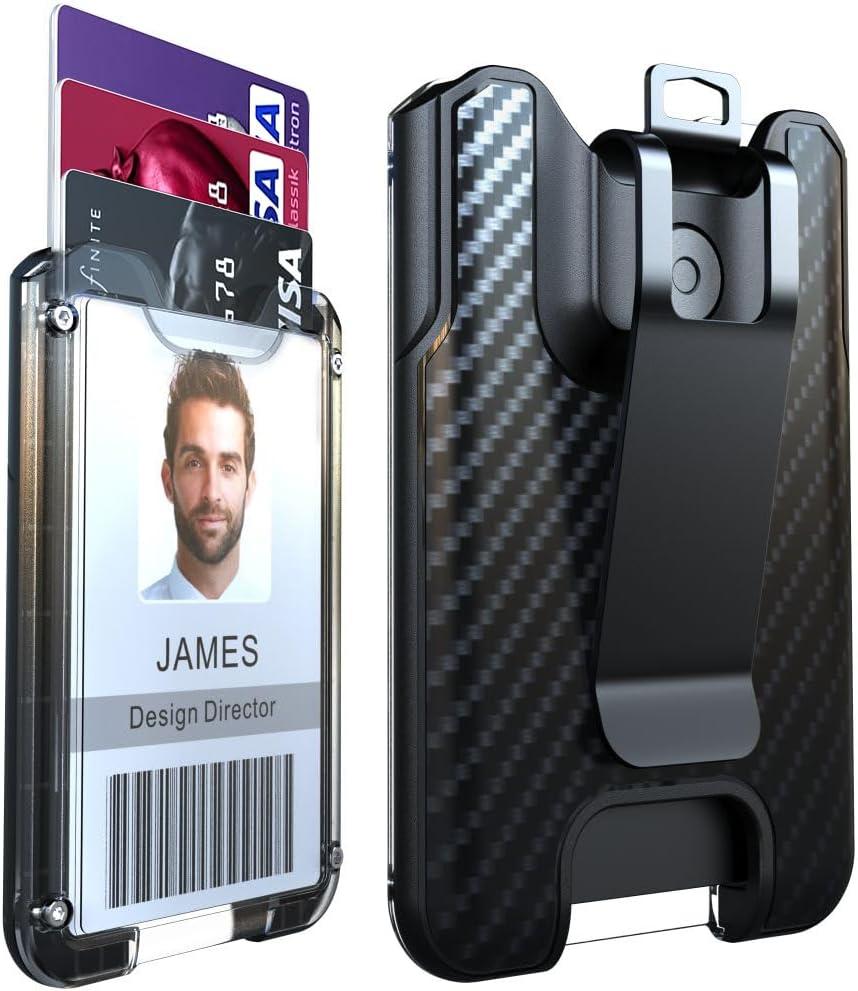 LIUGX Badge Holder, ID Card Holder with Metal Clip - Durable Polycarbonate (Holds 1 to 4 Cards), Portable Wallet for Office, Laborer, Police, Work, Black