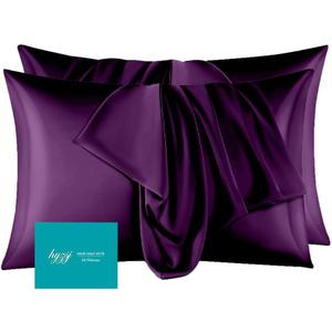 Mulberry Silk Pillow Cases Set of 2, Both Sides Real Silk Pillowcase for Hair and Skin Prevent Acne Pillowcase Organic Silk Pillowcases with Hidden Zipper2 Pack, Purple, Queen